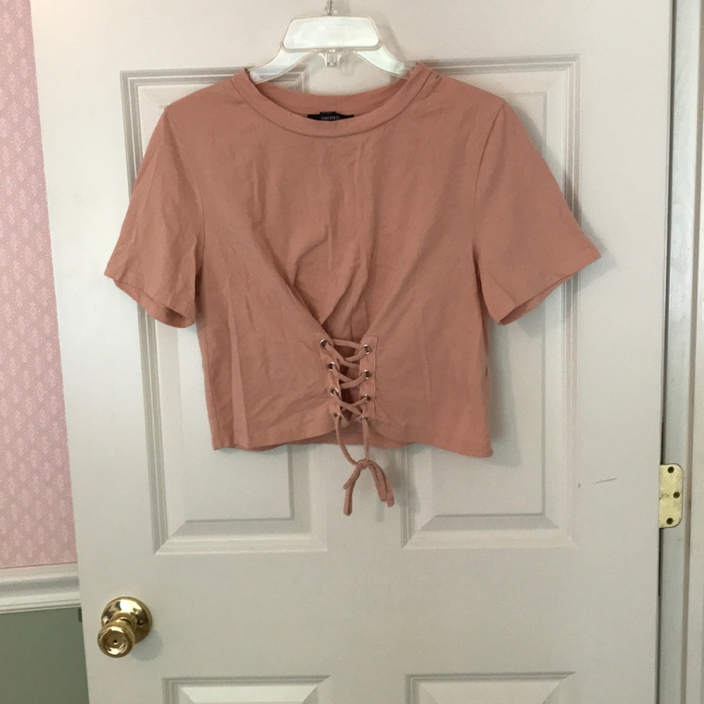 Cropped t shirt with corset waist detail